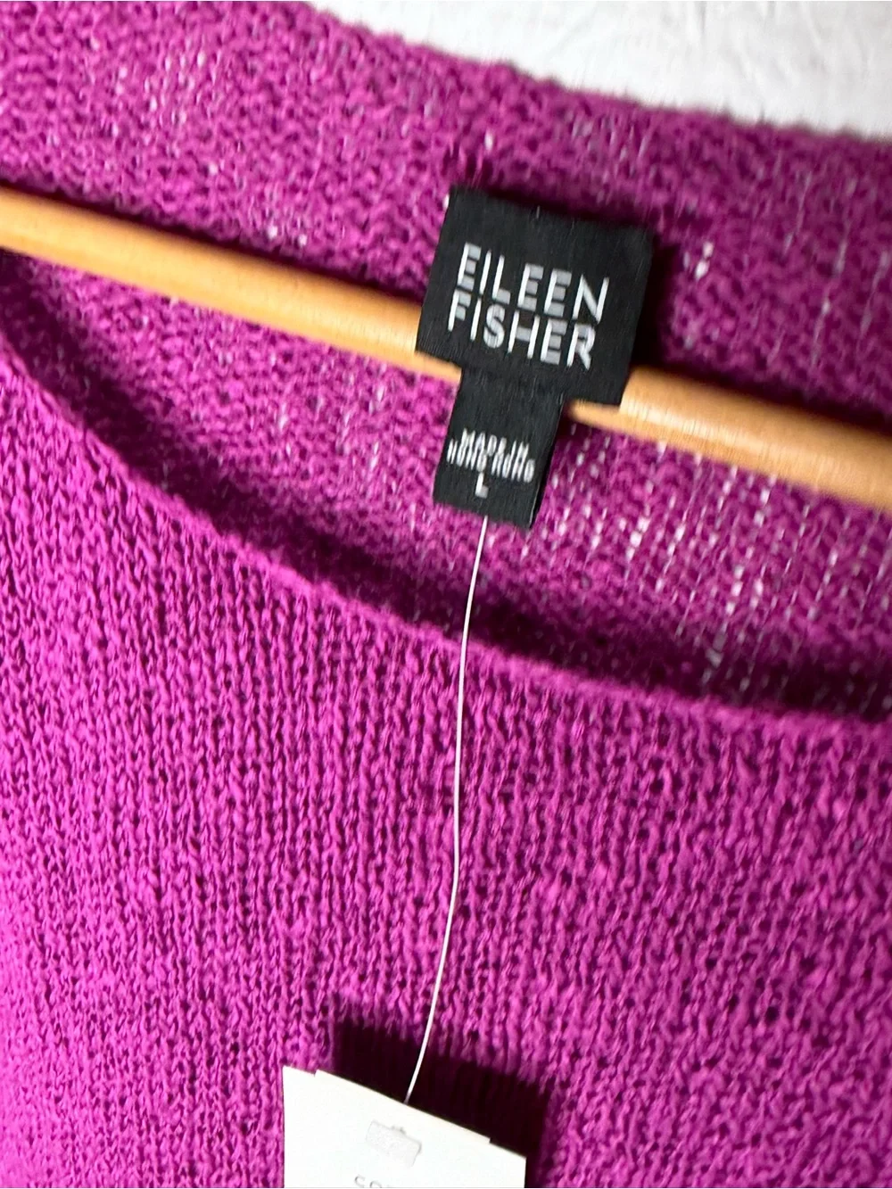 Eileen Fisher Petuna Bateau Neck Knit Cotton Nubble Top Magenta Purple Large NWT